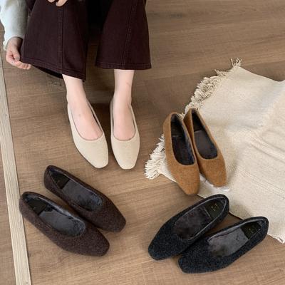 Корейские универсальные бархатные туфли Doudou на плоской подошве, одинарные туфли, женская обувь 2025, новая осенне-зимняя верхняя одежда, простые туфли Mao Mao