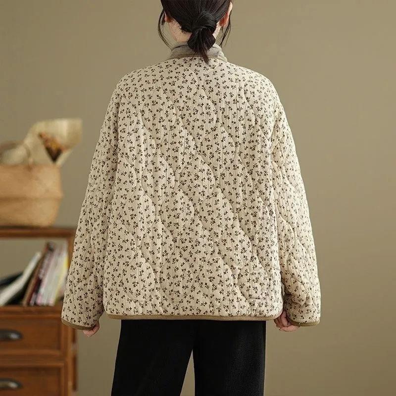 Coat for Women Winter Floral Collarless Thermal Plus Size Thickened Casual Oversize Double Layer Jacket