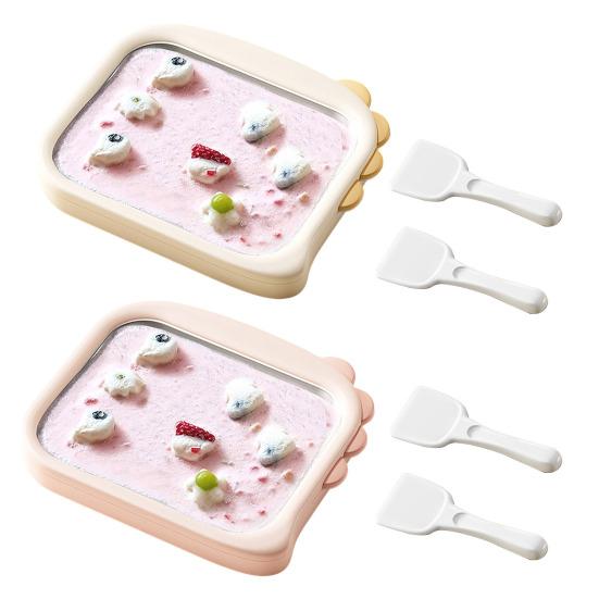 Kids Ice Cream Maker Stainless Steel Freezing Yogurt & Sorbet Machine with 2 Scrapers No-Electricity DIY Homemade Rolled Ice Cream Kit for Family Fun