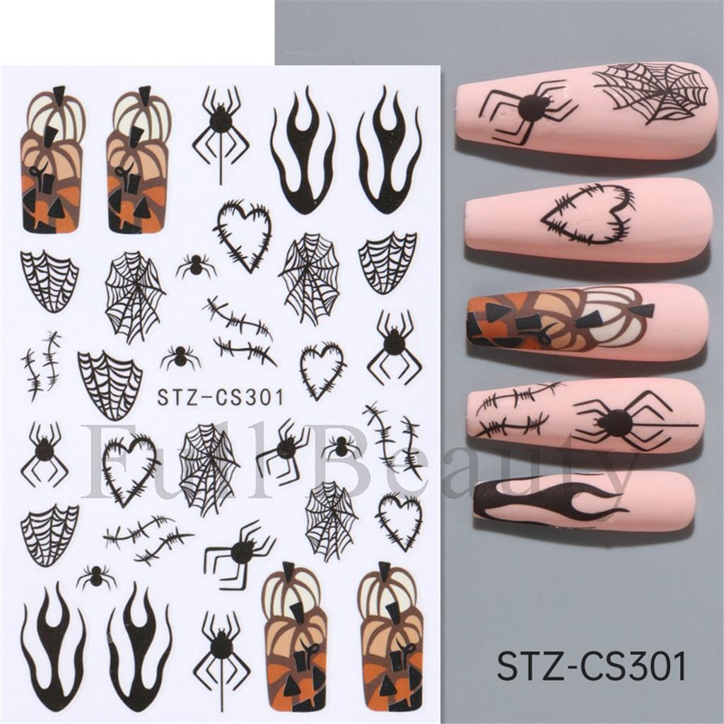 New Nail Art Stickers Halloween Cartoon Scar Pumpkin Bat Spider Web Adhesive Nail Sticker