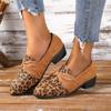 Women's Leopard Print Pointed Toe Chunky Heel Loafers, Slip-On Casual Flats, Plus Size Shoes