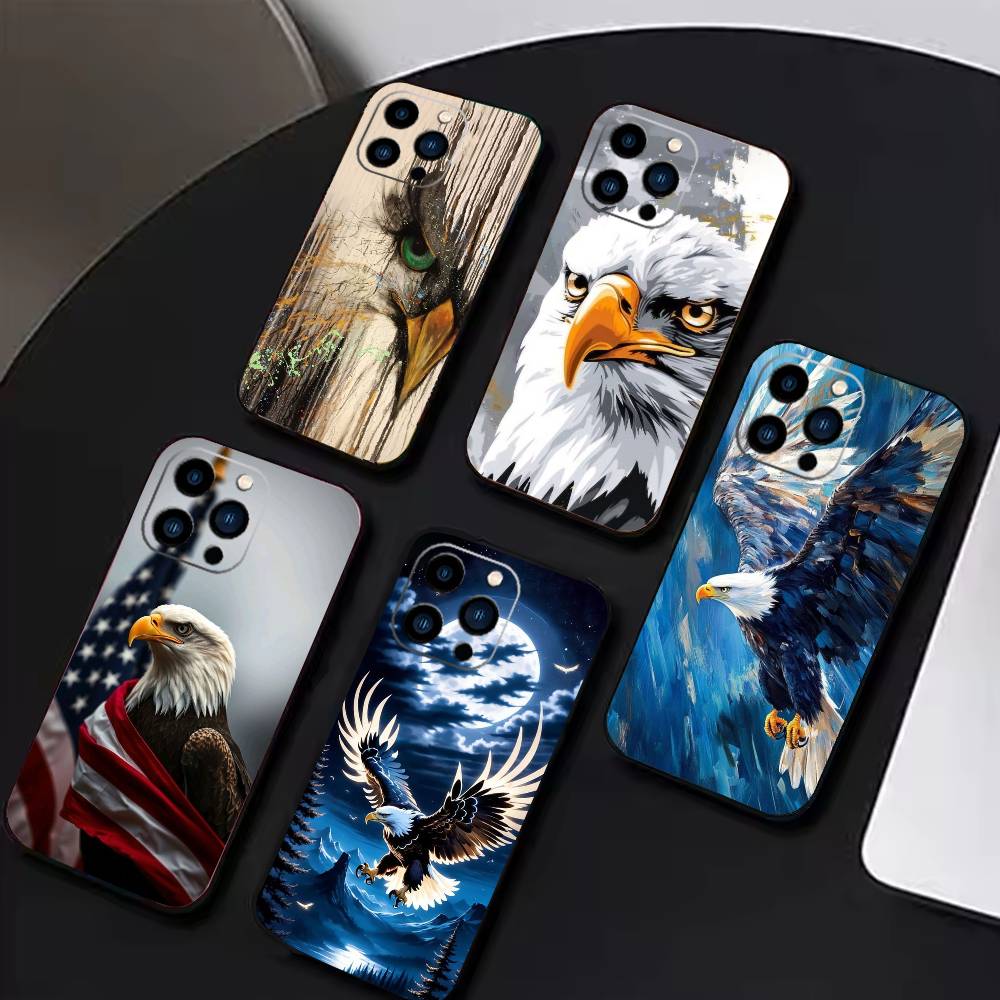Cool Eagle Phone Case For iPhone17,16,15,14,13,12 Plus,Max Soft Silicone Black Cover