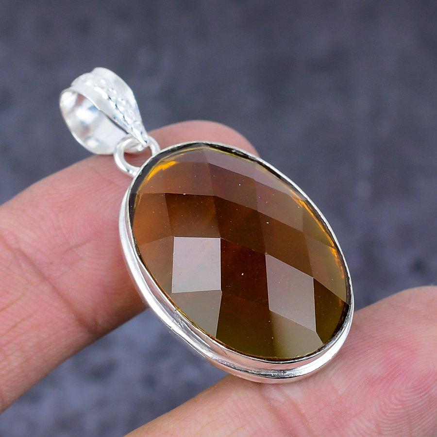 Цитрин Драгоценный камень Ручная работа 925 Стерлинговое серебро Подарок Ювелирное изделие Подвеска 1,77" R4u26