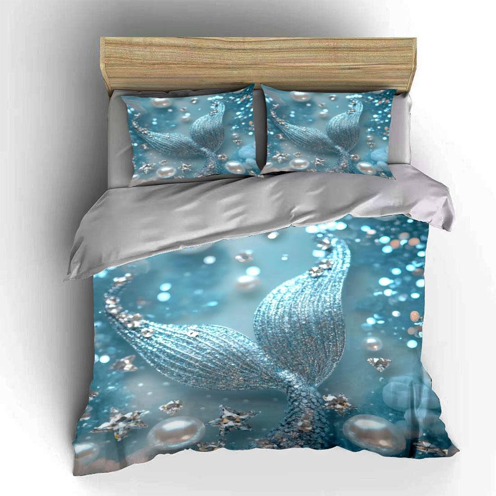 Mermaid Tail Decorative Set Artwork Bedding Set with 1 Duvet Cover 2 Pillowcases Single Double King Queen, Gift