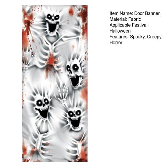 Halloween Door Cover Decoration Creepy Skull Ghost Front Porch Sign Banner for Garage Window Wall Backdrop Decor