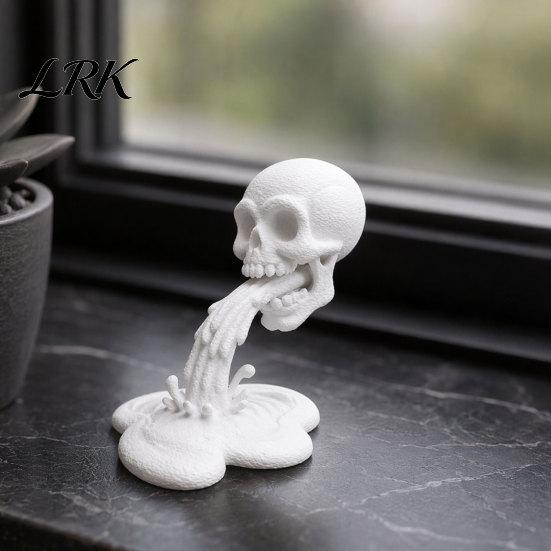Легкий и прочный 3D-печатный арт-череп, Орнамент с потоком воды, Креативная статуэтка с атмосферой темной ниши, Устойчивое основание, Компактный готический декор,
