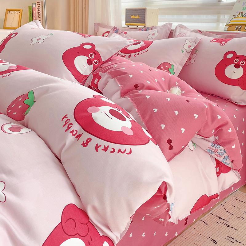 Thickened Skin-friendly Cotton Sheets Four-piece Quilt Cover Twill Sheets Cartoon Dormitory Three-piece Set