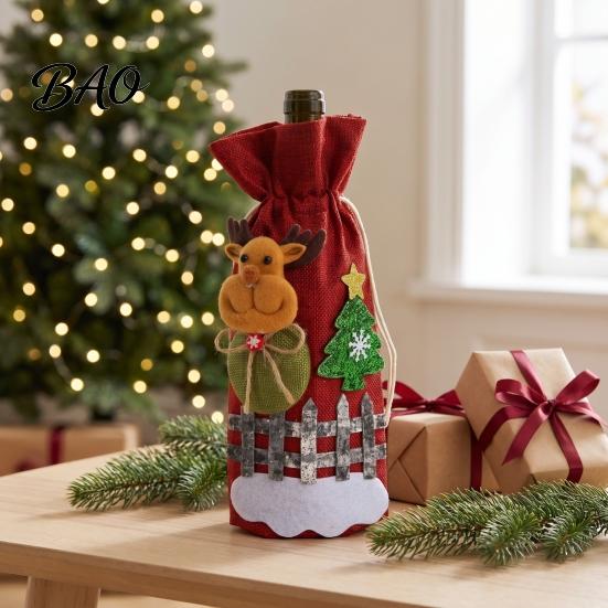 Decorative Wine Bottle Holders Christmas Cover, Santa Claus/Snowman/Elk/Bear Gift Bag with Sticker Decals, Holiday Dining Accessories Party