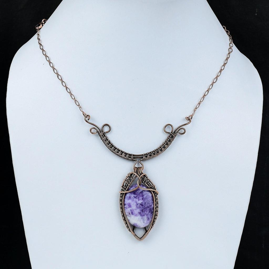 Lepidolite Necklace Copper Wire Wrapped Necklace Adjustable Necklace Gemstone Jewelry Handmade Boho Style Necklace Copper Wire Wrap Jewelry