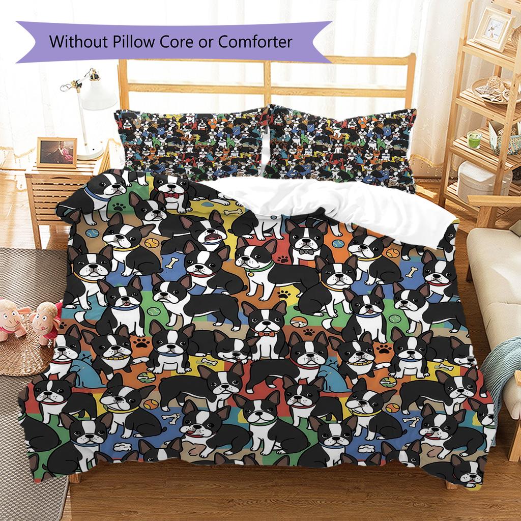 Cartoon Puppy Pattern Bedding,Quilt Set Quilt Cover Pillowcase Home Birthday Gift (1 * duvet cover + 2 * pillowcase, without core)