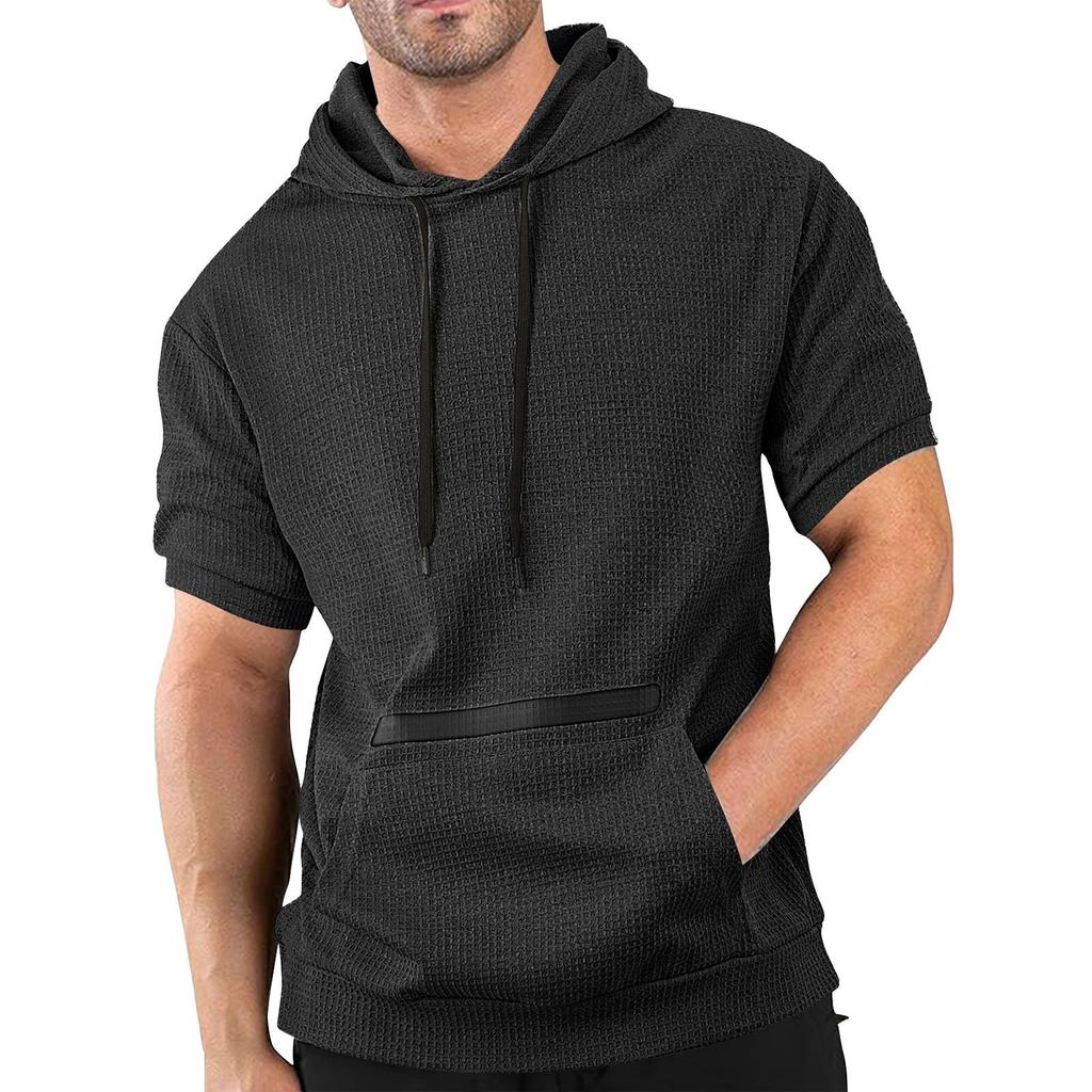 Men's Summer Casual Hooded Short-sleeved T-shirt Solid Color Top T-shirt