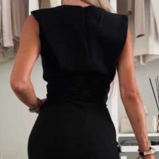 Женское платье с круглым вырезом без рукавов, облегающее летнее платье с разрезом, однотонное платье миди на каждый день