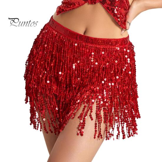 Belly Dance Skirt Sequin Tassel Waist Hip Scarf Exotic Style Tie Up Adjustable Thin Skirt Mesh Festivel Stage Performance Cosplay Mini Skirt Apron