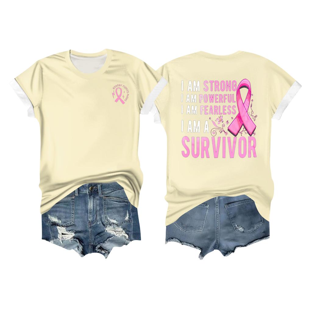 Women's Breast Ribbon Printed Casual Short Sleeve