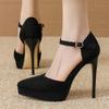 Модные новые женские сандалии на платформе с острым носком, из флока, с ремешком на пряжке, для стриптиза, для вечеринок, на тонком высоком каблуке, сексуальные женские туфли-лодочки, Zapatos De Mujer