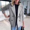 Women's Double Breasted Wool Pea Coat Notched Lapel Ribbed Knit Long Sleeve Short Blazer Jacket Fall Outerwear Coat