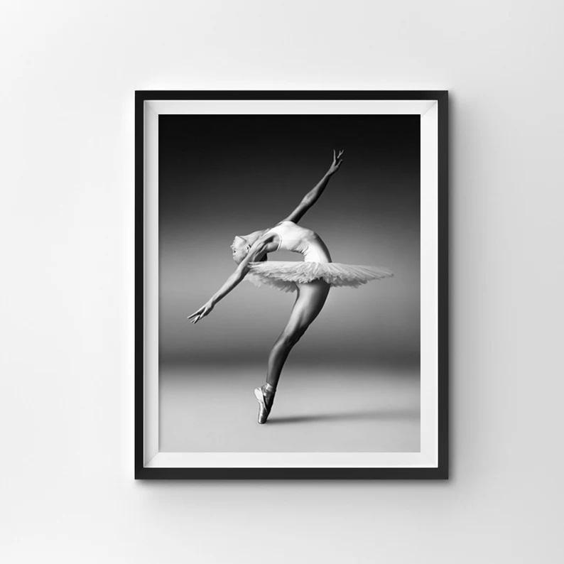 Черно-белые балетки для девочек, балерина, постеры и принты, танцовщица, холст, картина, настенная художественная картина, домашний декор для гостиной