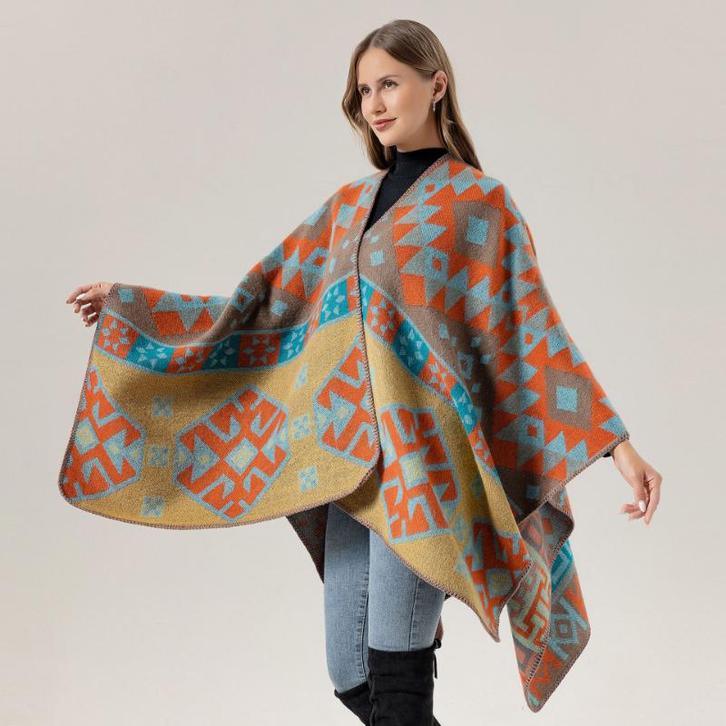 Ethnic Style Shawl Summer Outer Wear Women's Large Shawl Cape Cloak High-end Knitted Scarf