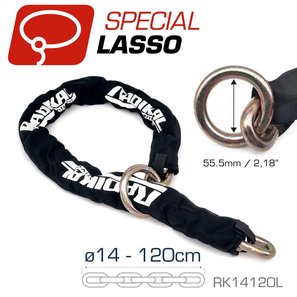 RADIKAL RK14120L Premium Motorcycle Hardened Steel Loop Textile Padlock Chain for Garage Container Bike Anti-Theft Chain, ø14mm/0.5" Links,