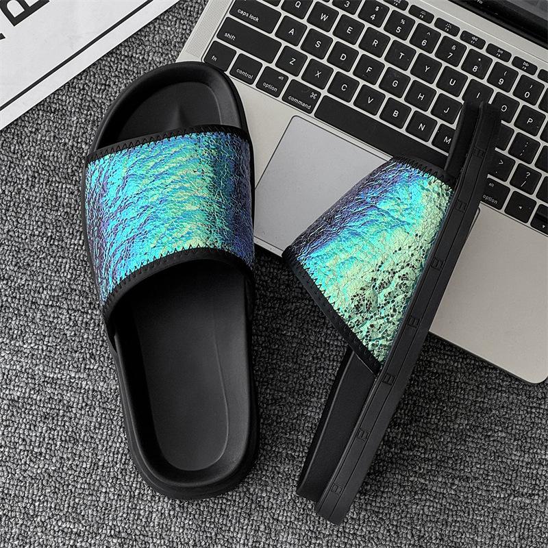 2025 New Summer Wear One-word Drag Men's Flat-bottomed Sandals Soft-soled Trend Lazy Beach Shoes 371251-J