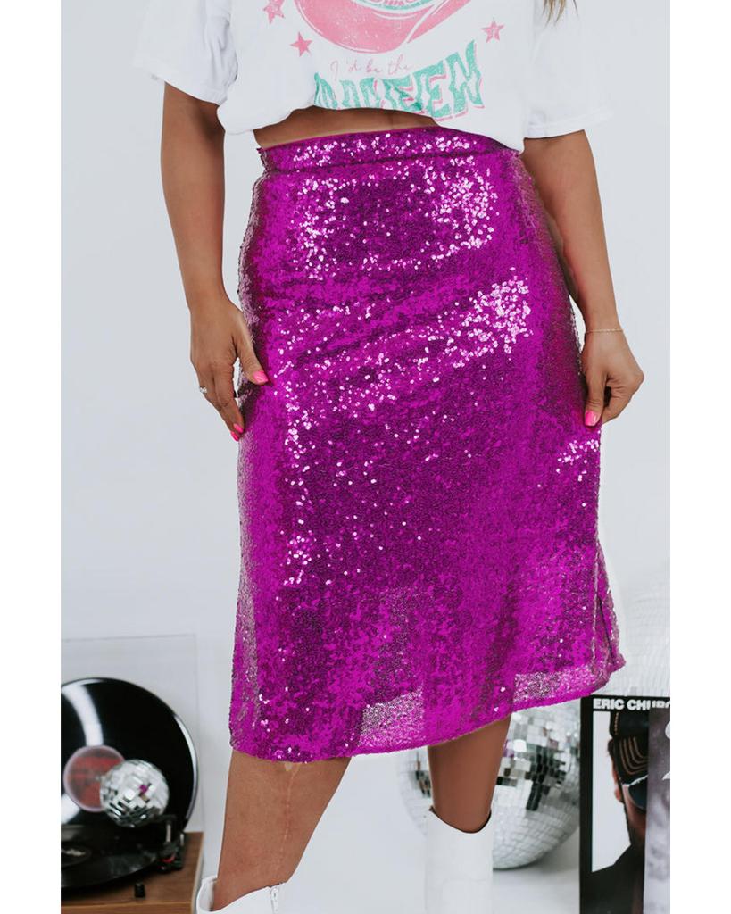 Azura Exchange Violet Sequined High Waist Plus Size Midi Skirt