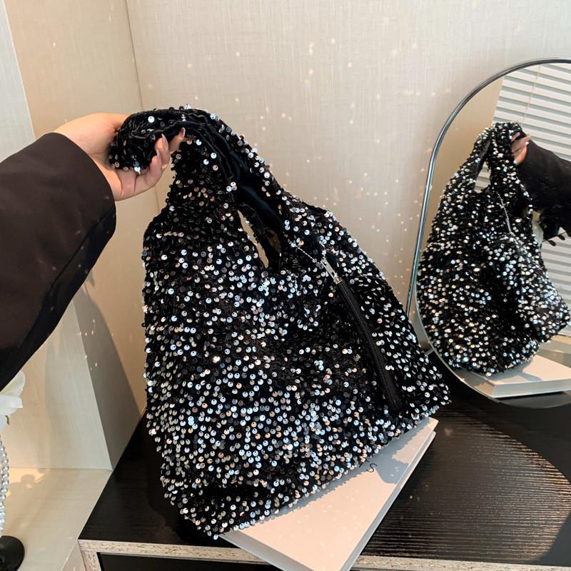 Chic Korean Style Sequin Shoulder Bag Fashionable Large Tote For Casual Daily Use