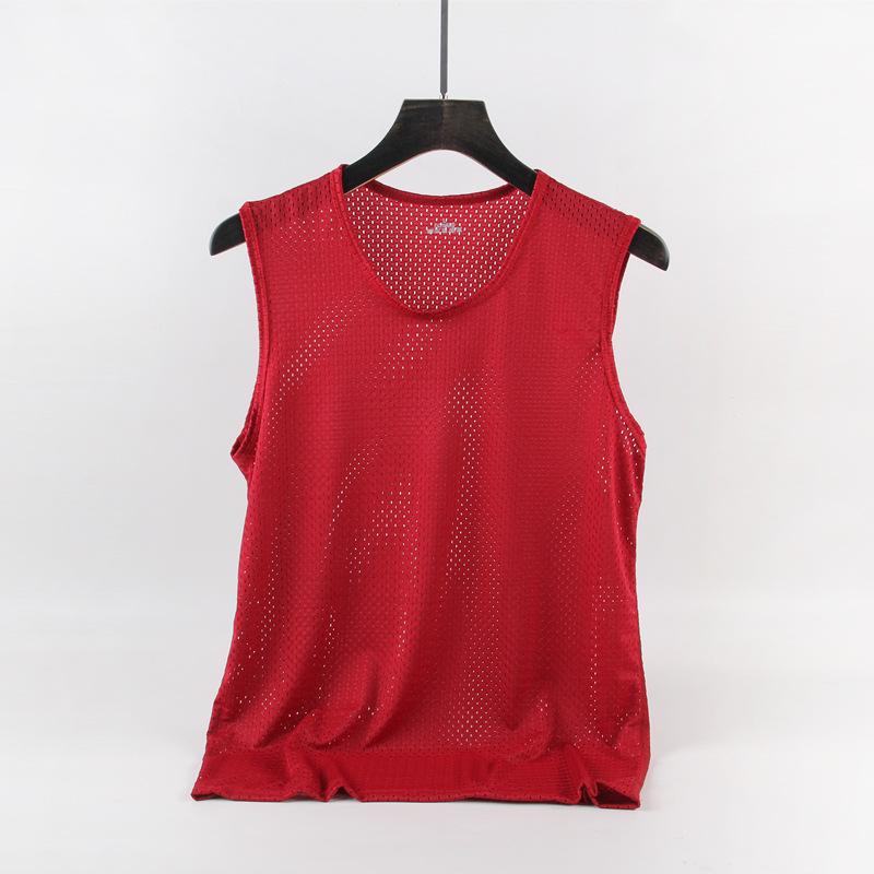 Fashion Men's Mesh Vest Quick-drying Sleeveless T-shirt Ice Silk Fitness Shoulders Large Size Loose Tops Tank Tops