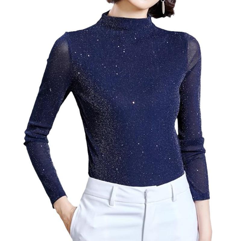 Spring and Autumn Women's Half High Neck Bottom Shirt Inner Mesh Top