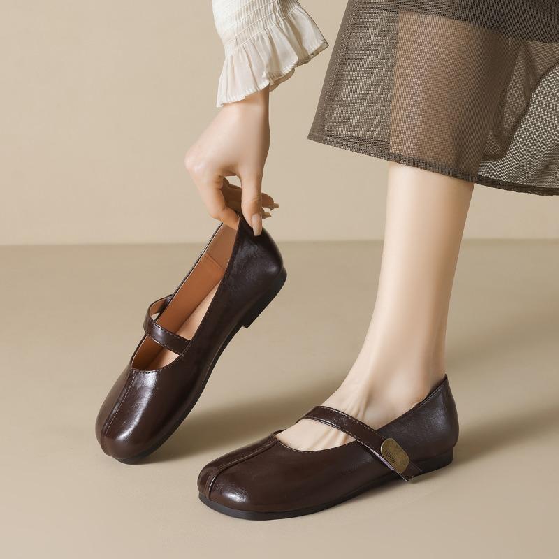 Женская обувь 2025 Мода Удобные Мэри Джейн Квадратная пуговица Металлическая отделка Обувь на плоской подошве Лаконичная Мягкая подошва Повседневная обувь