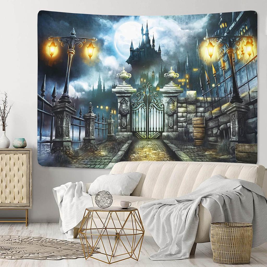 Хэллоуин Гобелен Череп Тыква Луна Ночь Монстр Настенное Искусство Украшения Спальня Гостиная Вечеринка в Общежитии