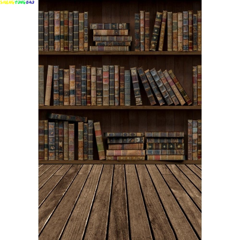 Old Wood Bookshelf Backdrop for Photography Back to School Library Study Room Decor Photocall Portrait Photographic Background