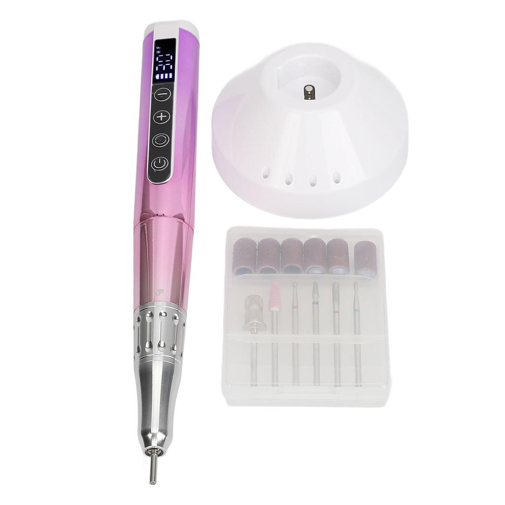 Electric Nail Drill Pen Coreless Motor 30000RPM High Speed Adjustable Nail File Set with 6 Drill