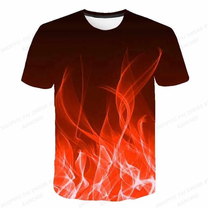 Summer Men's Flame 3D Printed T-shirt Men's Fashionable Short Sleeved Hip-hop Top