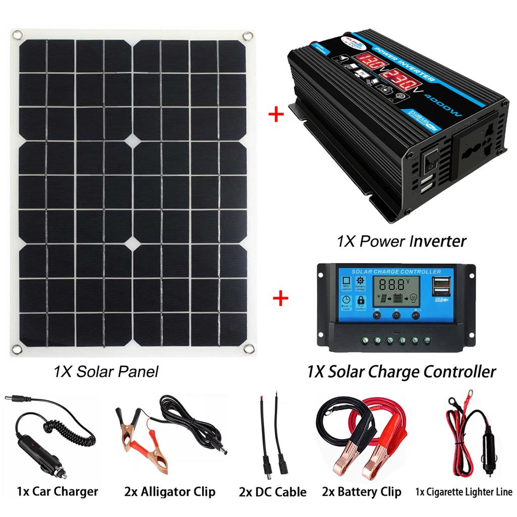 Solar Panel System 18V 20W Solar Panel 30A Charge Controller with Dual USB Car Solar Inverter Kit