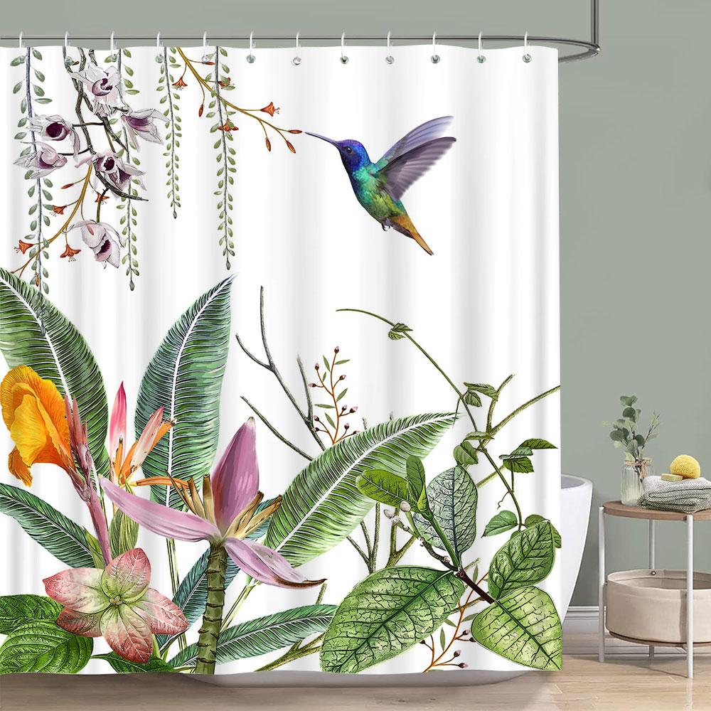 Tropical Palm Leaves Shower Curtain Set Green Plant Leaves Leaf Pumpkin Red Truck Halloween Christmas Decor Bathroom Curtains