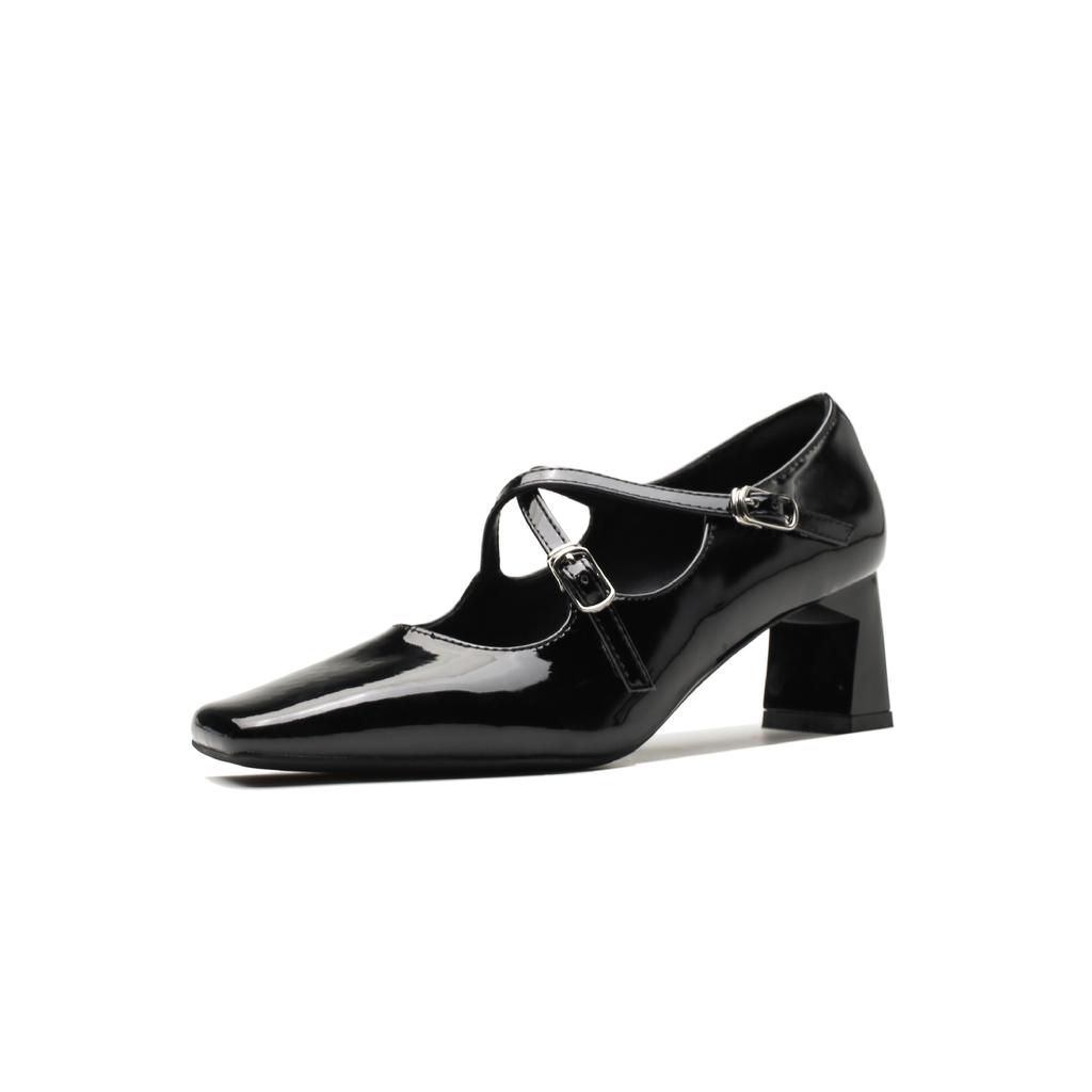 Cross-buckle 2025 spring new Mary Jane women's shoes square head retro silver thick heel light mouth versatile French single shoes