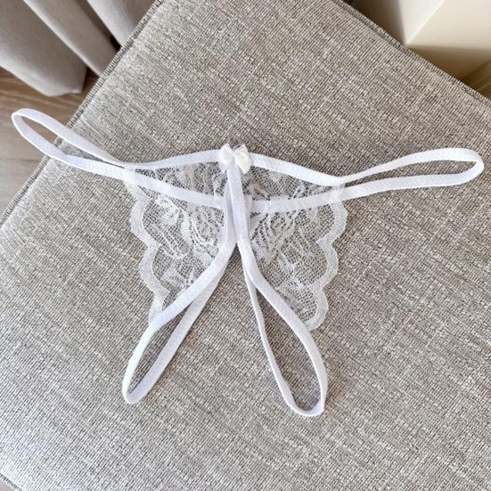Women Panties Lace Open Crotch See-through Bow-knot Decor Solid Color Thongs G-string Lady Low Waist Thin Intimate Women Underwear