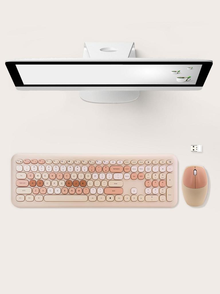 Mofii Комплект беспроводной мыши и клавиатуры: Круглые клавиши, яркая цветная клавиатура, беспроводная клавиатура для офисной женской среды