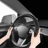 2pcs For Tesla New Model 3+Highland 2024 for Model Y/3 White Carbon Fiber Silicone Black Suede Car Steering Wheel Cover Non-Slip