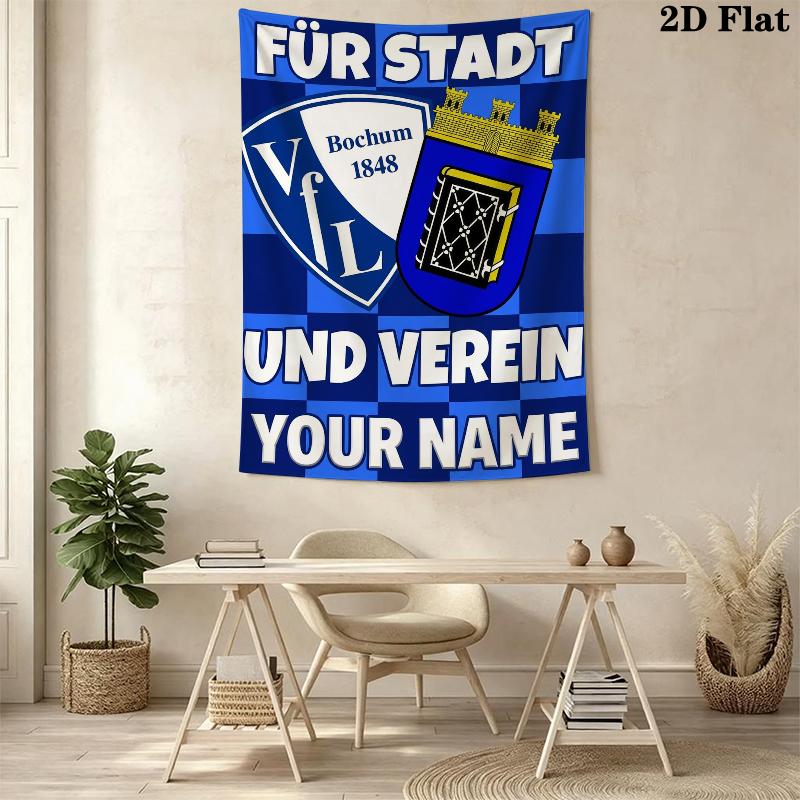 Custom Name VfL Bochum 1848 Wall Tapestry Aesthetic Wall Hanging Printed Fabric Blanket Decorative Tapestries for Bedroom Living Room Home Decor