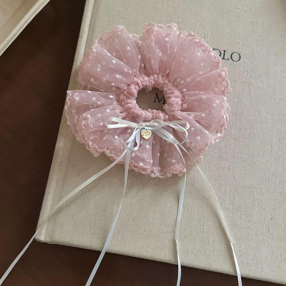 Bow Pleated Scrunchies Ribbon Oversized Hair Ropes Ins Polka Dot Scrunchies  Ponytail Holder