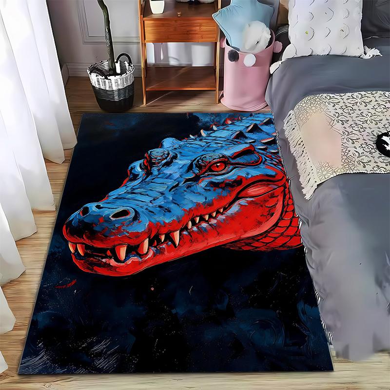 "Red and Blue Alligator Artwork Carpet with Dark Background Design" Suitable for use as an anti-slip for living room bedroom sofas
