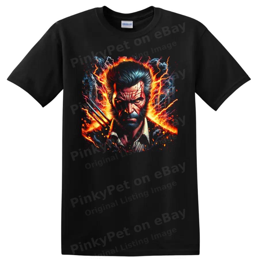 Superhero WolverineT Shirt Fiery Lightning City Comic Art Graphic Bold Tee