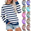 Long Sleeve Sweatshirt For Women Stripe Print Graphic Tees Blouses Casual Plus Size Basic Tops Pullover