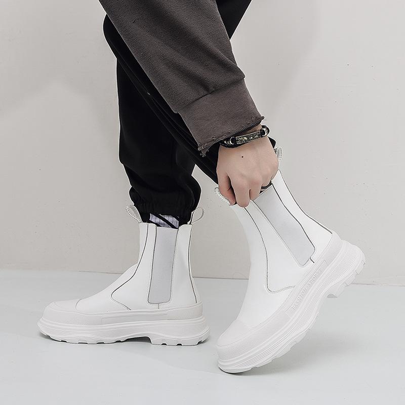 Осенне-зимние модные мужские ботинки из натуральной кожи с толстой подошвой из говяжьей кожи двухслойные повседневные дышащие мужские ботинки челси