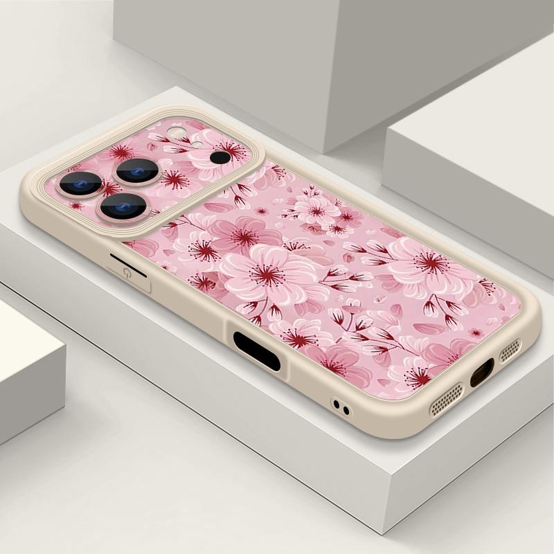 Full Screen Peach Blossoms Floral Case For iPhone 17 Pro Max Funda Shockproof Bumper Cover For iPhone 16 Pro Max 15 14 13 12 11 Air 16E
