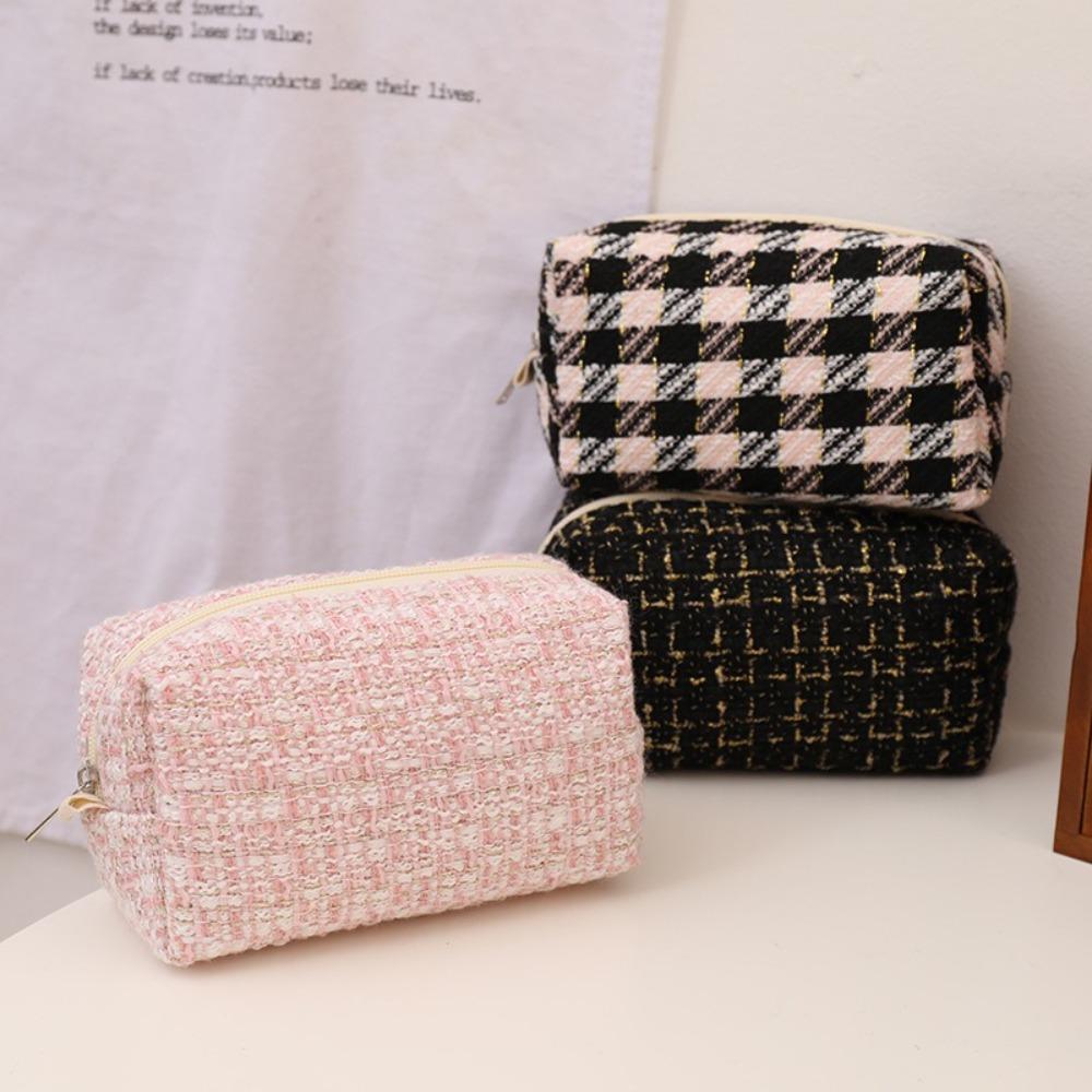 Fashion Canvas Makeup Lip Gloss Bag Cute Girl Cosmetic Bag Makeup Handbag Portable Scottish Travel Stationery Pencil Bag