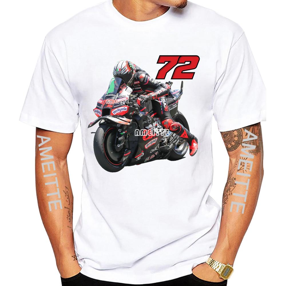 2025 New Marco Bezzecchi 72 Gp Riding Tshirt Summer Unisex Short Sleeve Sport Boy Hip Hop Casual White Tops Motorcycle Rider Tees
