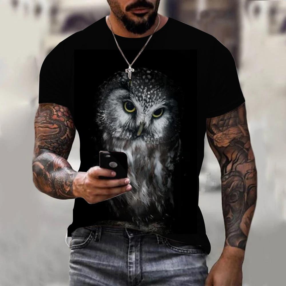 Animal Owl Graphic 3D Printed Summer Men's O-Neck T-shirt Casual Short Sleeve Oversized Pullover Fashion Streetwear Men Clothing