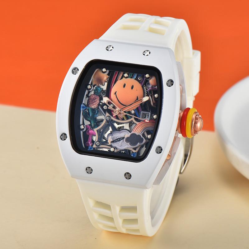 Мужские кварцевые часы из чистого белого вина с циферблатом в форме бочки, календарем и секундной стрелкой